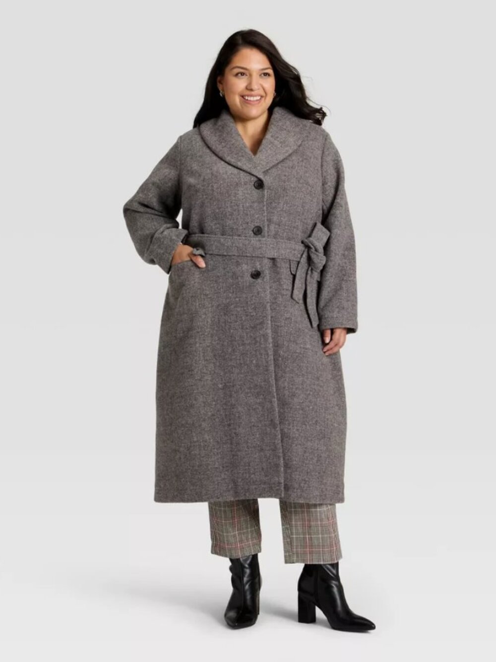 Women's Belted Coat - Ava & Viv Dark Gray 2X